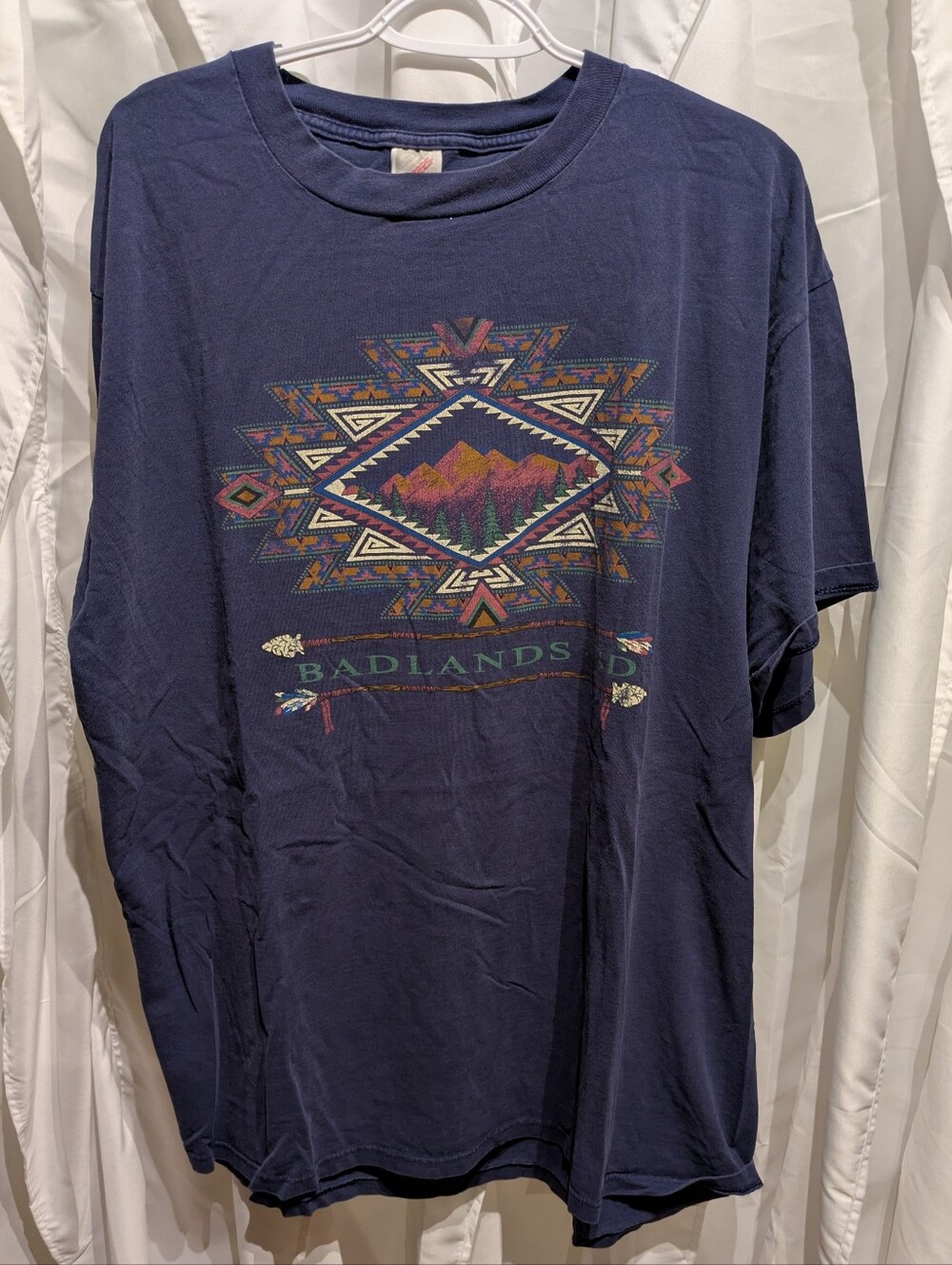 15 Vintage 90s Jerzees Badlands Graphic T-Shirt 2X Made in USA Southwestern Navy